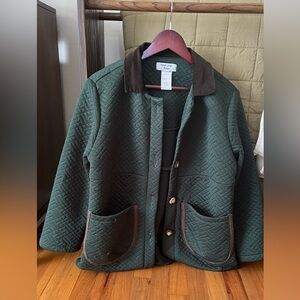Green Quilted Barn Coat with Brown Corduroy Collar